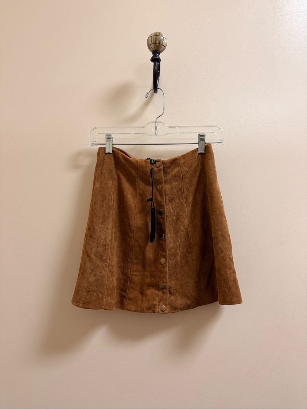 Honey Punch Chestnut Brown Suede A-Line Button-Front Skirt
